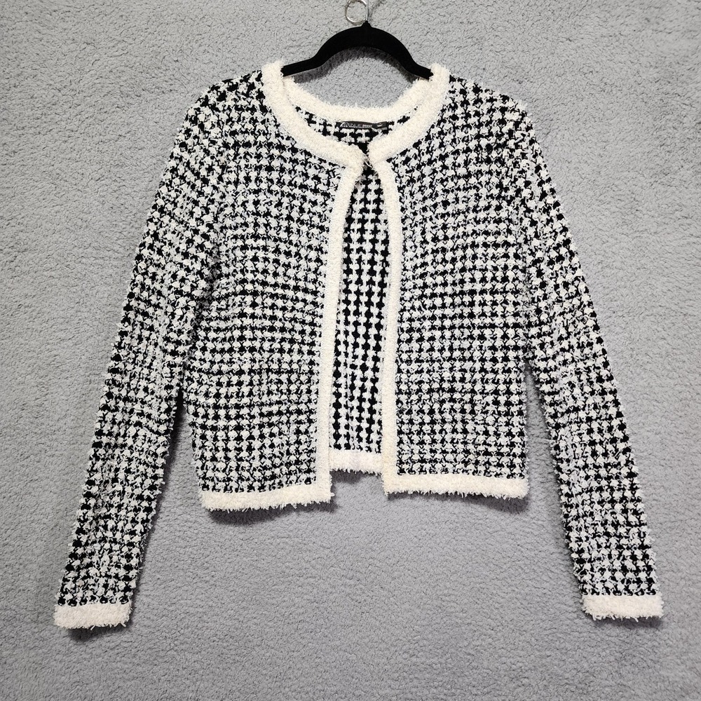 7th Avenue Design Studio New York Co Womens Cardigan Sweater‎ Black White Medium